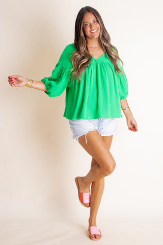 Settled Down V Neck Babydoll Top *Final Sale*