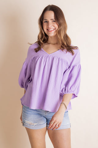 Settled Down V Neck Babydoll Top *Final Sale*