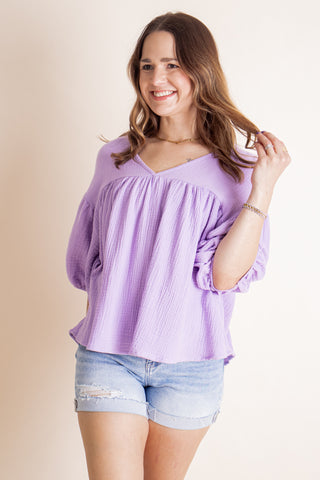 Settled Down V Neck Babydoll Top *Final Sale*