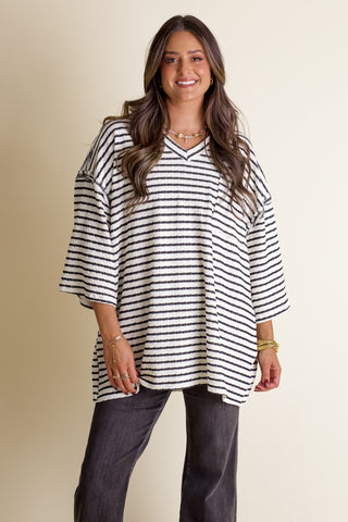 Only Go Forwards Textured V Neck Top