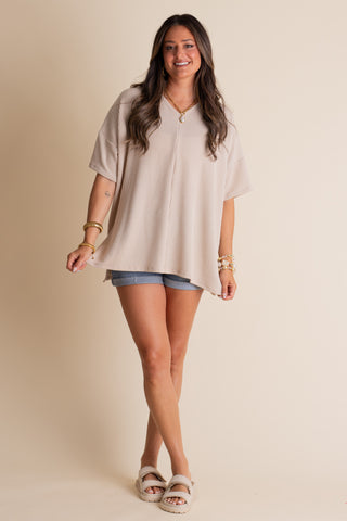 Never Settle V Neck Urban Ribbed Top
