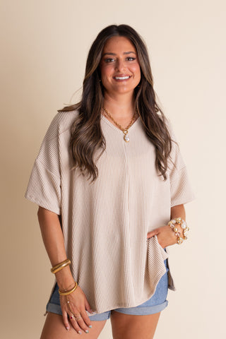 Never Settle V Neck Urban Ribbed Top