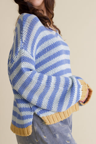 Quick Trip Striped V Neck Sweater