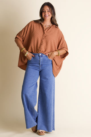 Boss Babe Button Up Swiss Dot Top