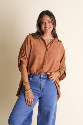 Boss Babe Button Up Swiss Dot Top