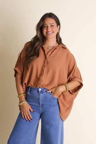 Boss Babe Button Up Swiss Dot Top