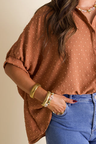 Boss Babe Button Up Swiss Dot Top