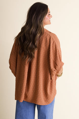 Boss Babe Button Up Swiss Dot Top