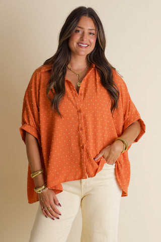 Boss Babe Button Up Swiss Dot Top