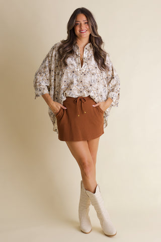 Textured Bloom Button Up Top