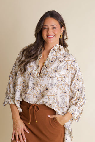 Textured Bloom Button Up Top
