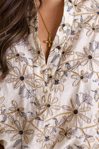 Textured Bloom Button Up Top