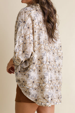 Textured Bloom Button Up Top