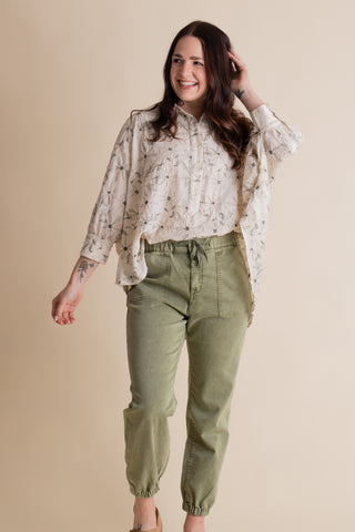 Textured Bloom Button Up Top