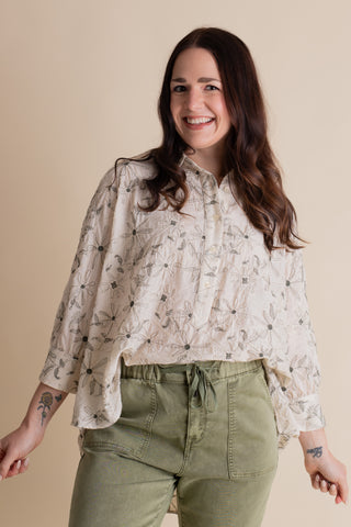 Textured Bloom Button Up Top