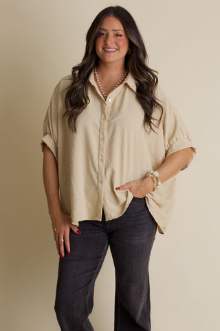 Boss Babe Button Up Swiss Dot Top