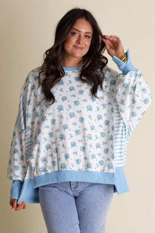 In Motion Floral Oversized Top - Light Blue