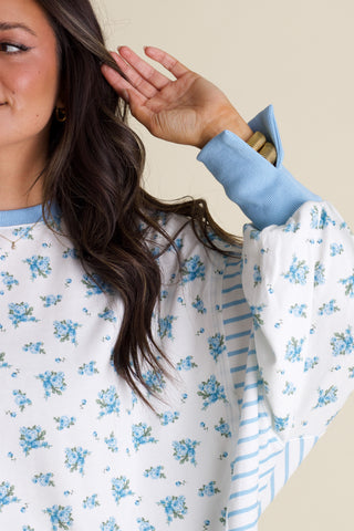 In Motion Floral Oversized Top - Light Blue