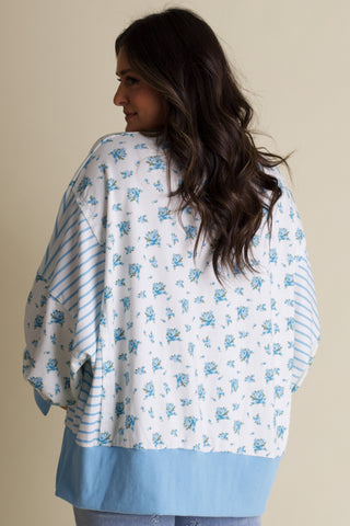 In Motion Floral Oversized Top - Light Blue