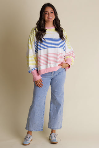 One and Only Striped Sweatshirt - Pink