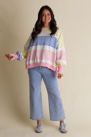 One and Only Striped Sweatshirt - Pink