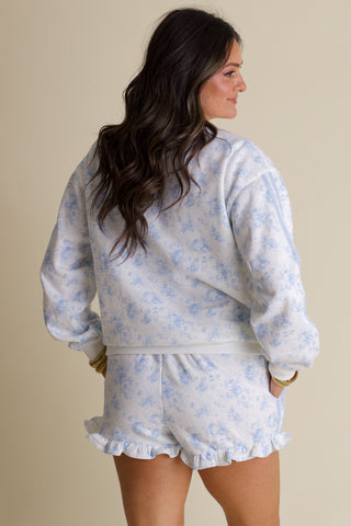 In The Details Floral Ruffle Shorts - Light Blue