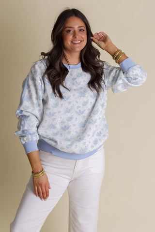 In The Details Floral Sweatshirt with Side Band - Light Blue