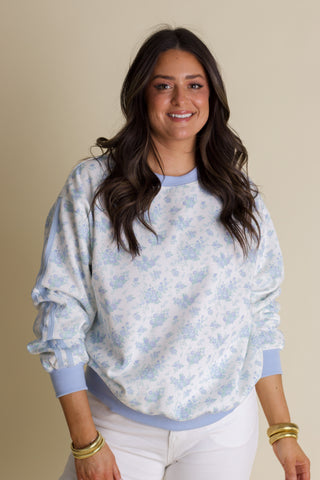 In The Details Floral Sweatshirt with Side Band - Light Blue