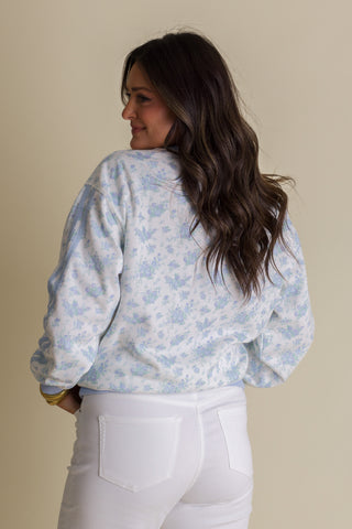 In The Details Floral Sweatshirt with Side Band - Light Blue