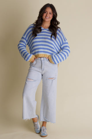 Quick Trip Striped V Neck Sweater