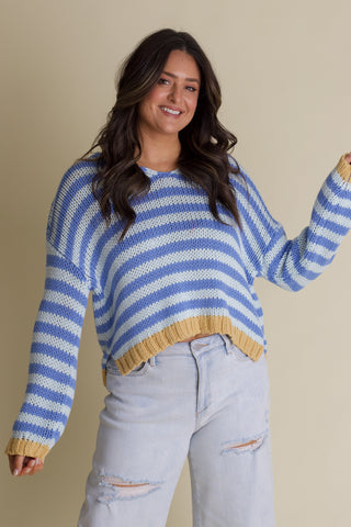 Quick Trip Striped V Neck Sweater