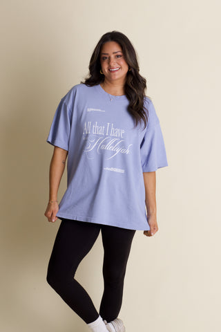 Hallelujah Mock Neck Tee - Light Blue