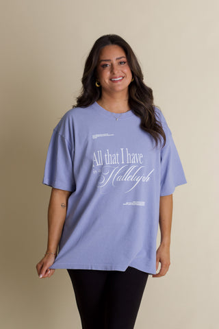 Hallelujah Mock Neck Tee - Light Blue