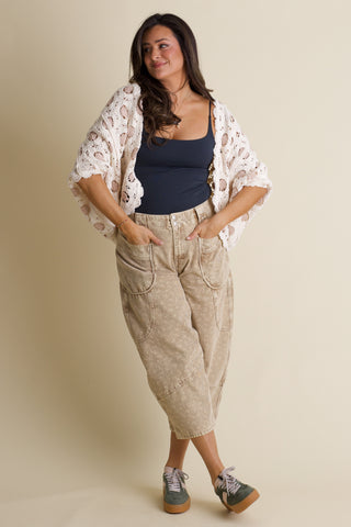 Gain Your Trust Mineral Wash Barrel Leg Pants - Latte