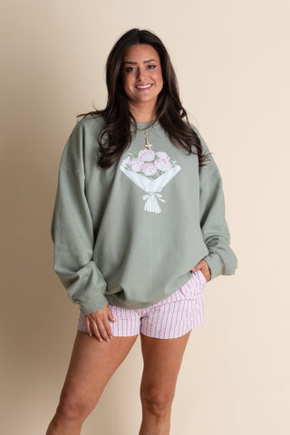 Floral Bouquet Sweatshirt - Sage