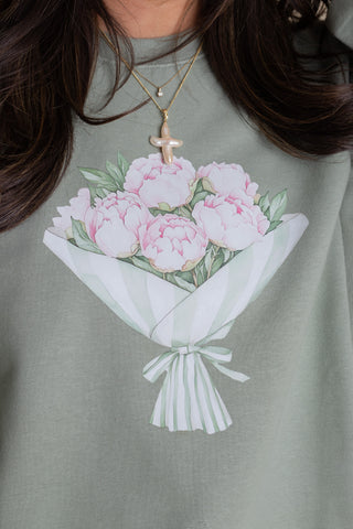 Floral Bouquet Sweatshirt - Sage