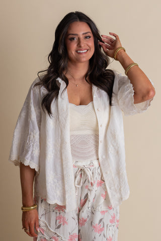 See Ya Later Button Down Top - Off White