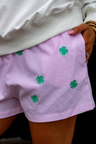 Lucky Clover Embroidered Shorts - Light Pink
