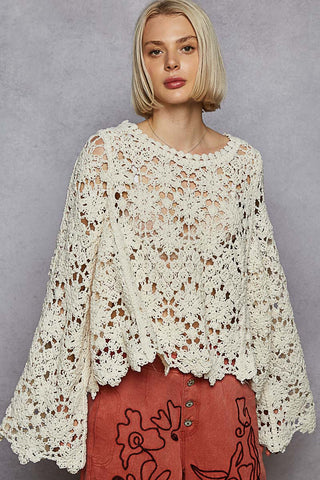 What A Cutie Chenille Crochet Top - Cream